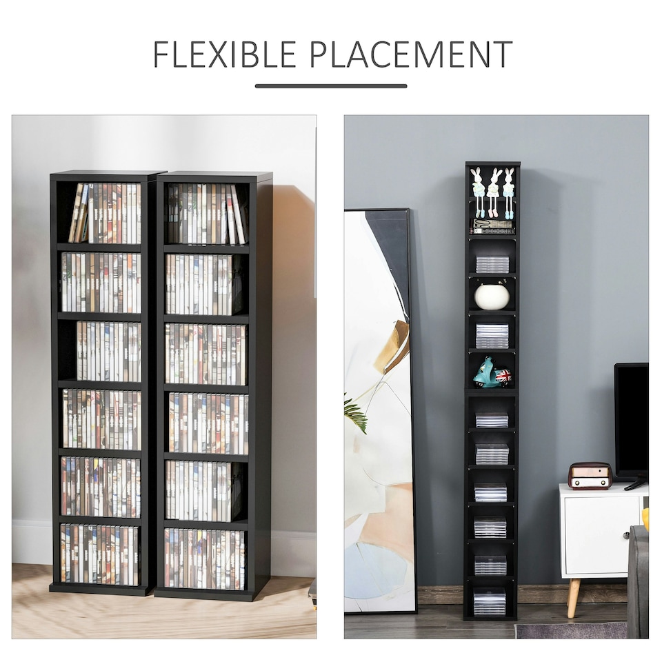 image 1 of HOMCOM Set of 2 CD Storage Units with Adjustable Shelves Black