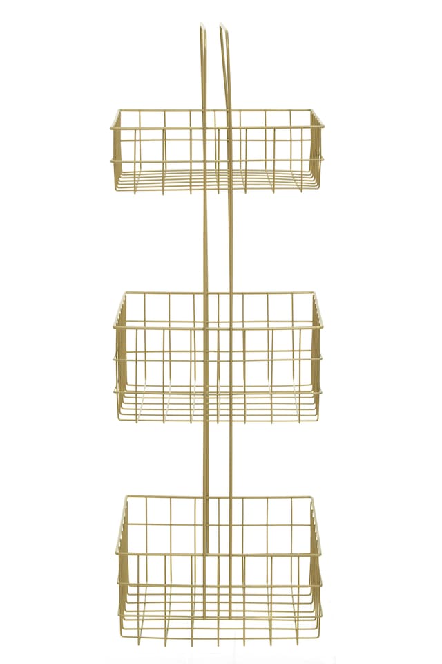 image 1 of Orsina 3 Tier Gold Finish Storage Caddy With Grid Shelves, Storage Stand, Rectangular Organiser With Basket Tiers