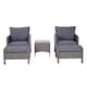 image 8 of Outsunny 5 Pieces PE Rattan Garden Furniture Set with 10cm Thick Padded Cushions, Wicker Weave Outdoor Seating Chairs with 2 Armchairs, 2 Stools, Glass Top Table, Grey