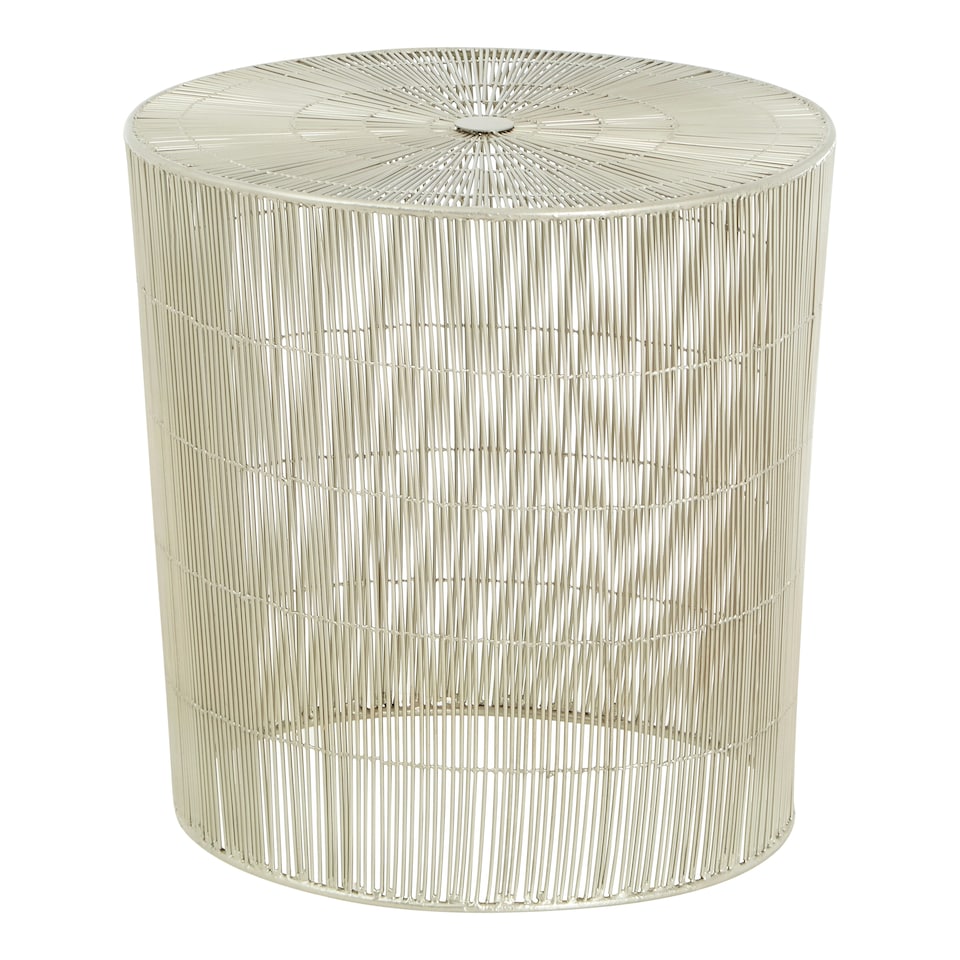 image 1 of Interiors by Premier Silver Large Cage Round Table, Iron Strips Coffee Table, Durable End Side Table for Indoor, Outdoor Spaces