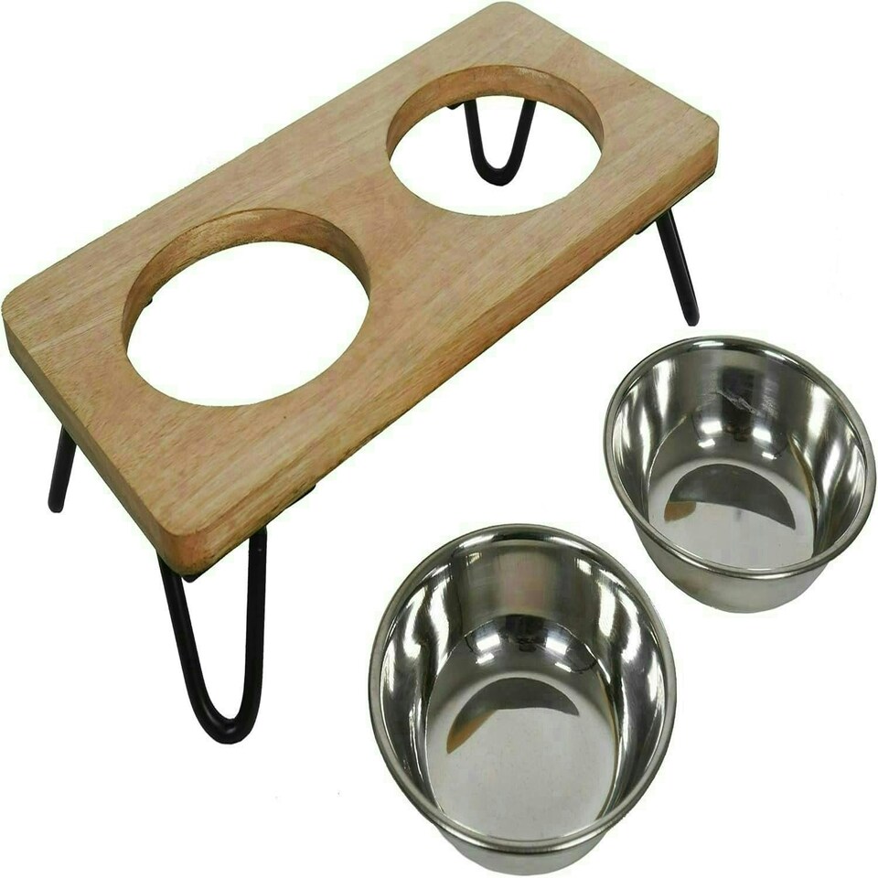 image 1 of Rosewood Raised Wood Dog Bowl for Small and Medium Dogs - Medium