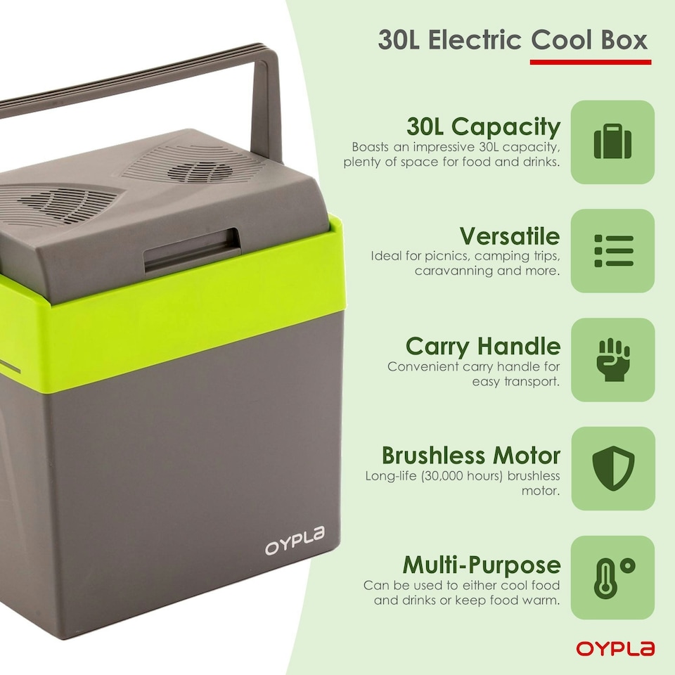 image 1 of Oypla 30L 240V AC & 12V DC Coolbox Hot Cold Portable Electric Summer Cool Picnic Box Grey