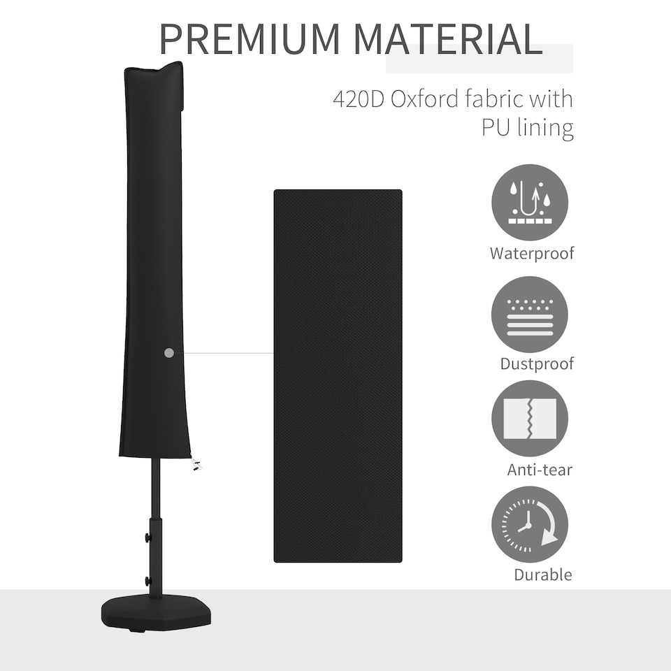 image 1 of Outsunny Parasol Cover, Patio Cantilever Cover, Banana Umbrella Cover, Black