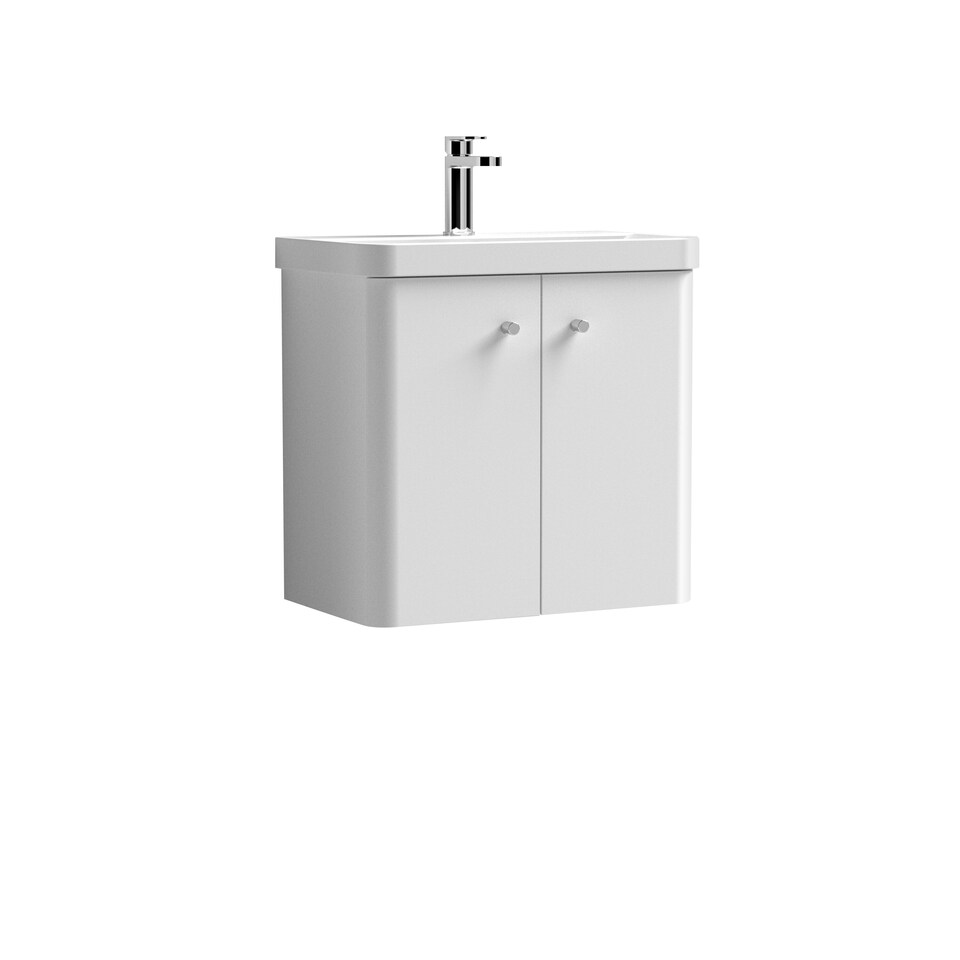 image 1 of Modern Bathroom Wall Hung 2 Door Vanity Unit Basin, Gloss White, 605mm | White | Gloss White | 355 x 605 x 589mm