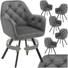 Armchair Lucia - padded, quilted pattern, 180 degree swivel chair - Set of 6 Grey | Anthracite