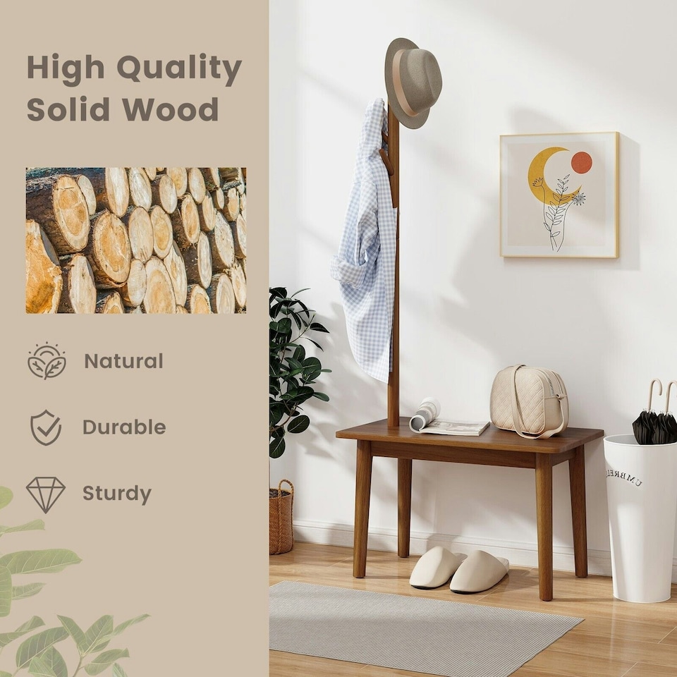 image 1 of COSTWAY Coat Tree 2-in-1 Freestanding Hanger Stand Coat Rack N/A | One Size