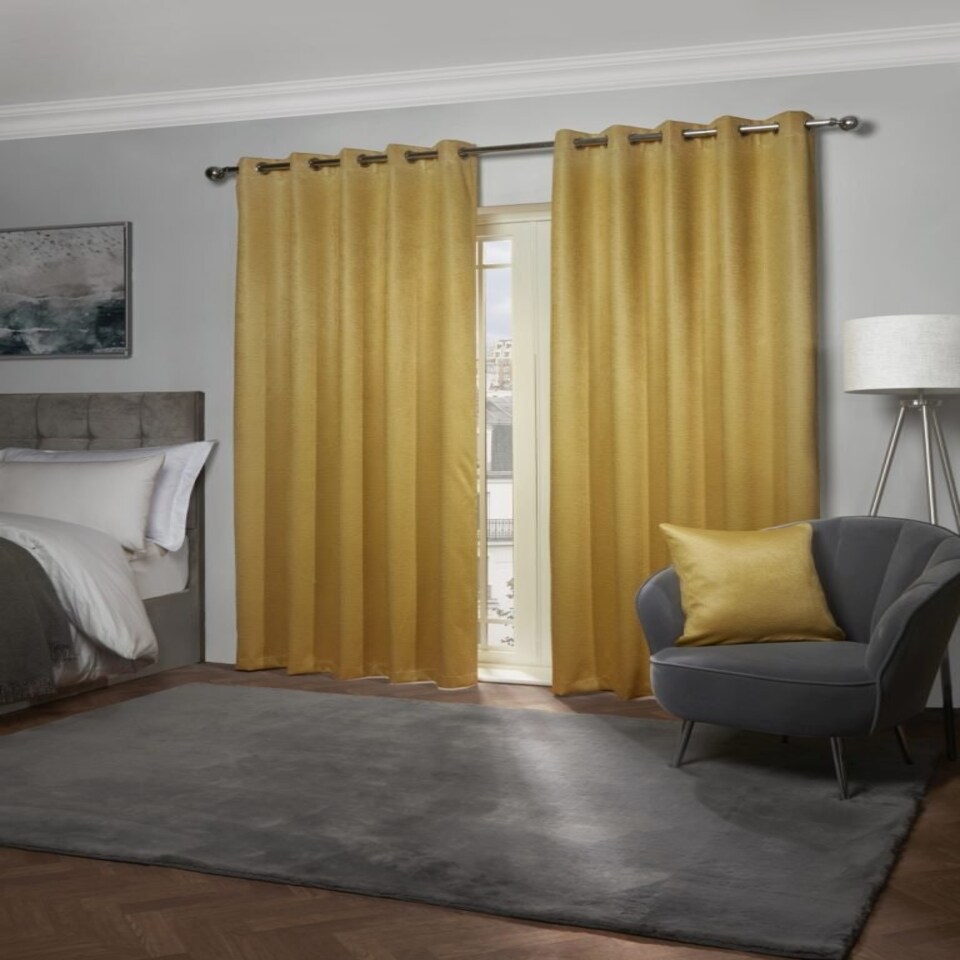 image 1 of Metro Thermal Blackout Eyelet Curtains 116cm x 137cm Ochre | Yellow | Yellow
