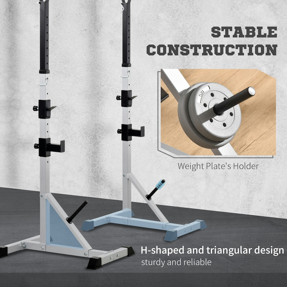 image 1 of HOMCOM Adjust Pair of Barbell Squat Racks Stand Weight Lifting Bench Press Gym