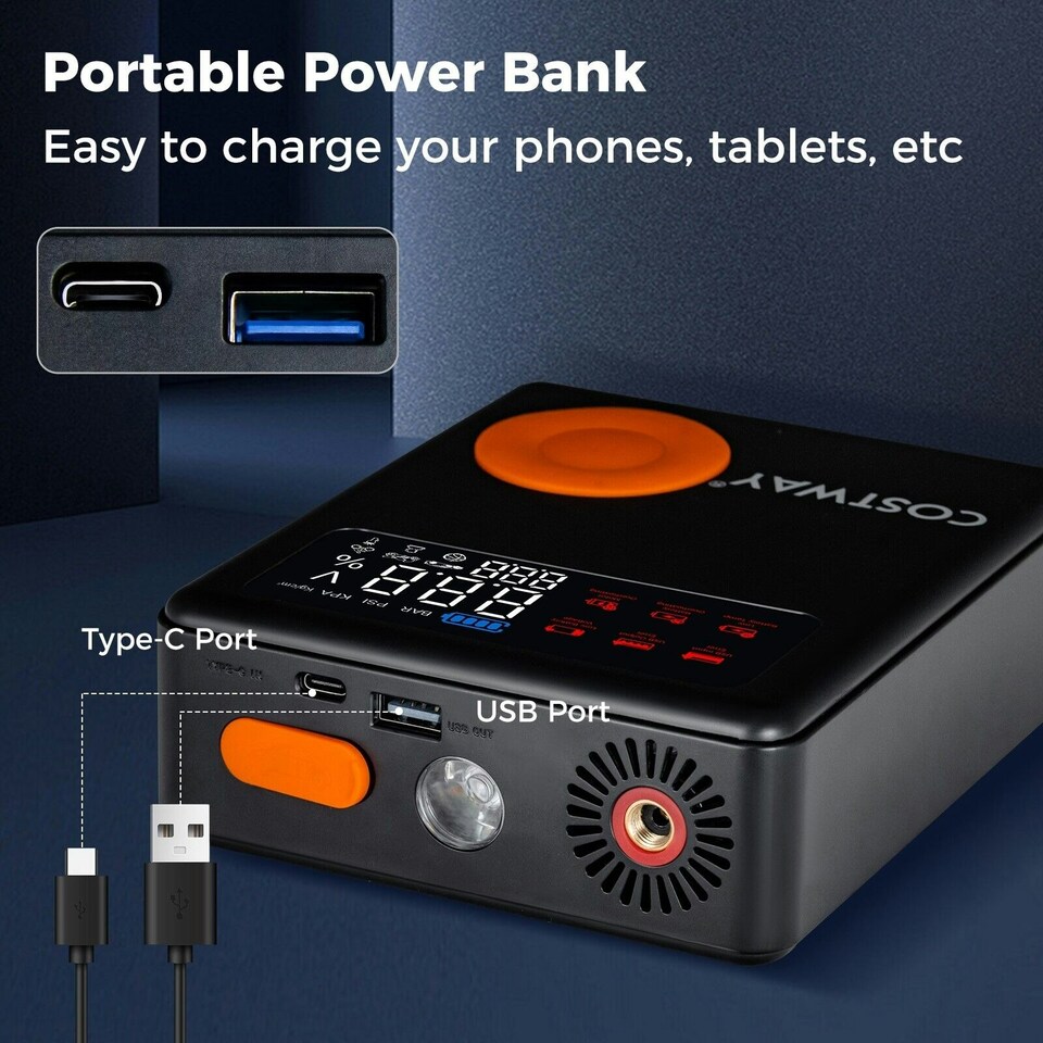 image 1 of COSTWAY Jump Starter w/ Air Compressor 12V Battery Starter