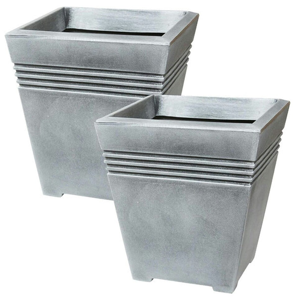 image 1 of 2 x Home Garden Square Grey Venice Trough Planters For Flowers & Plants Grey