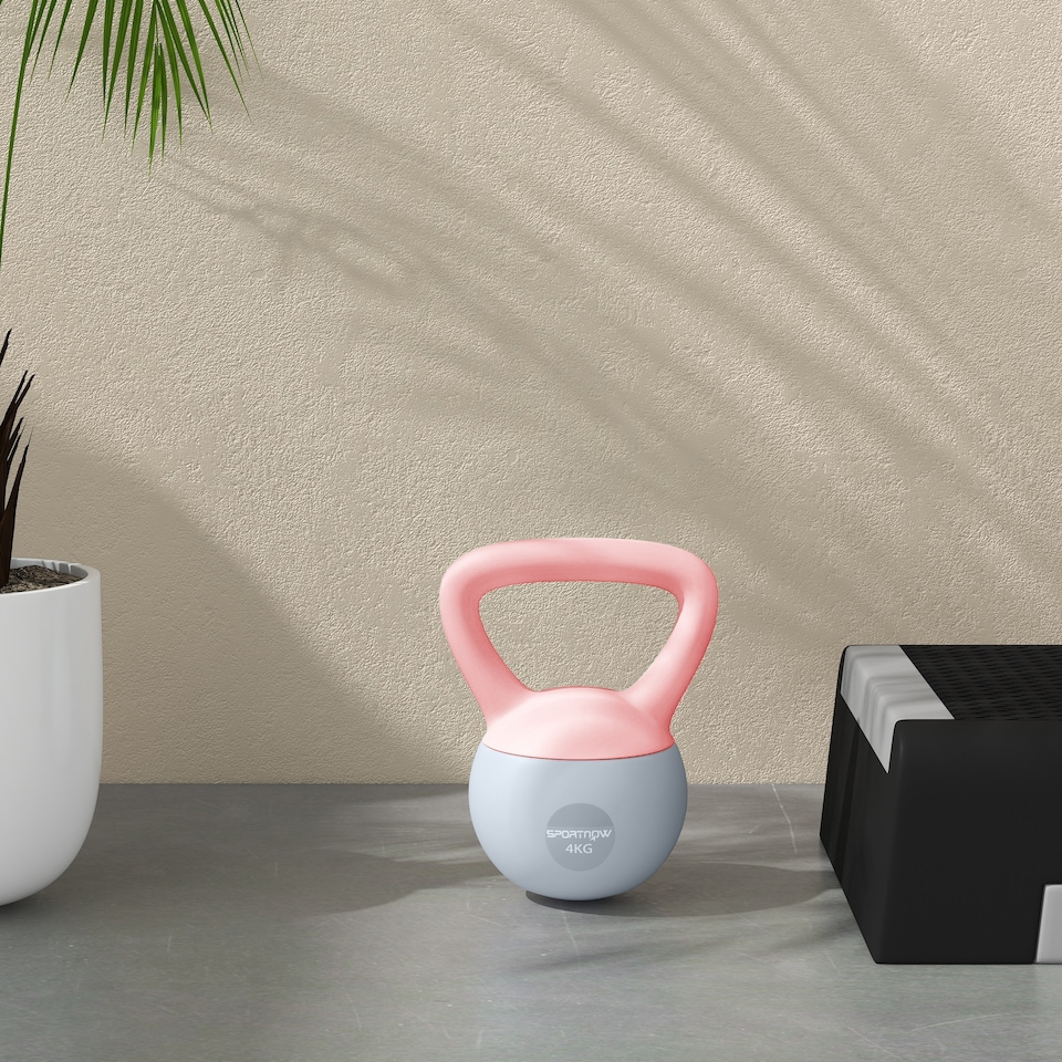 image 1 of SPORTNOW Kettlebell with Soft Body and Non-Slip Handle | Pink | Pink and Grey