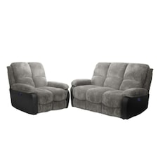 Electric Recliner Fabric Cord Sofa Set With 2-Seater And 3-Seater Sofa In Grey