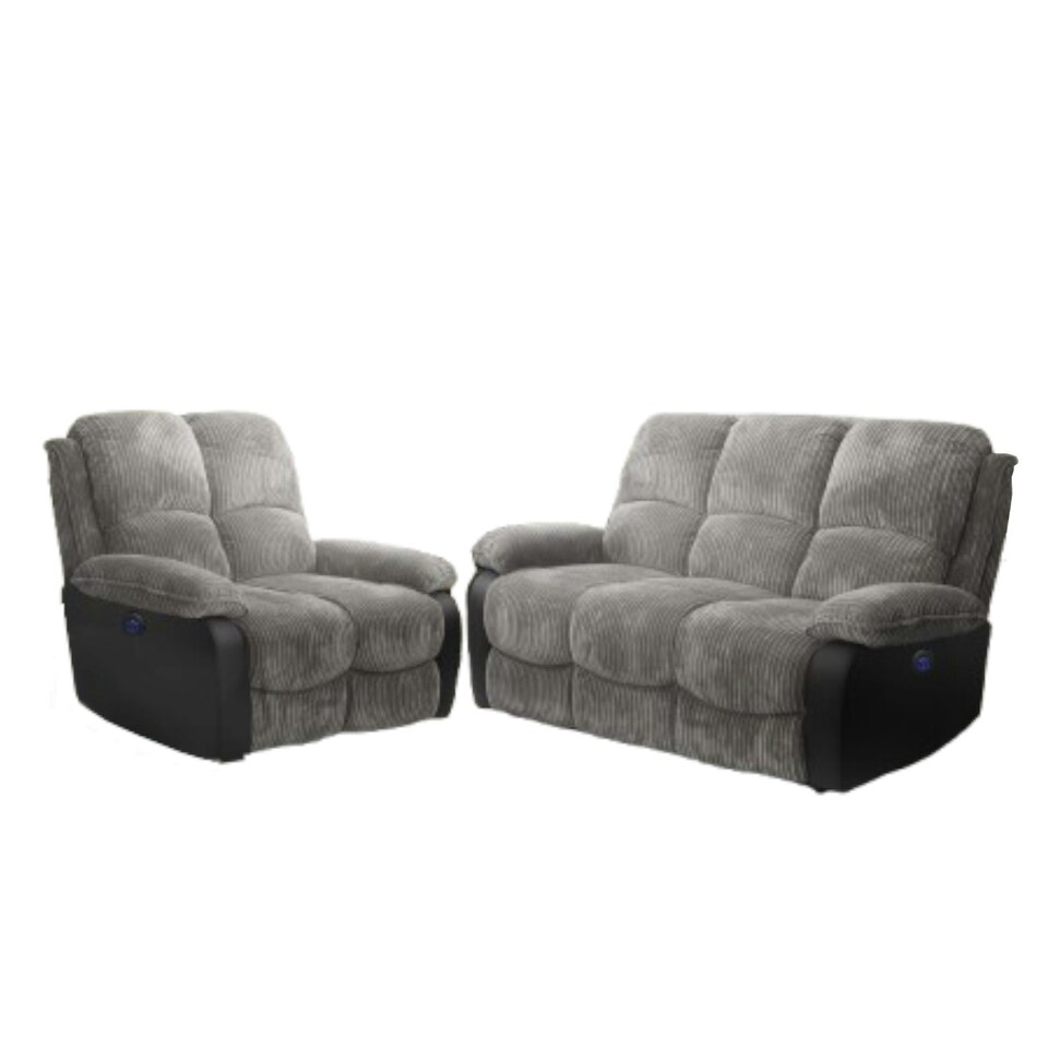image 1 of Electric Recliner Fabric Cord Sofa Set With 2-Seater And 3-Seater Sofa In Grey