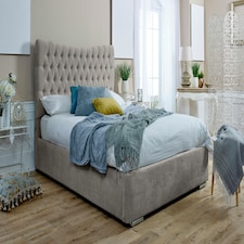 Magenta Ottoman Plush King Bed Frame - Silver