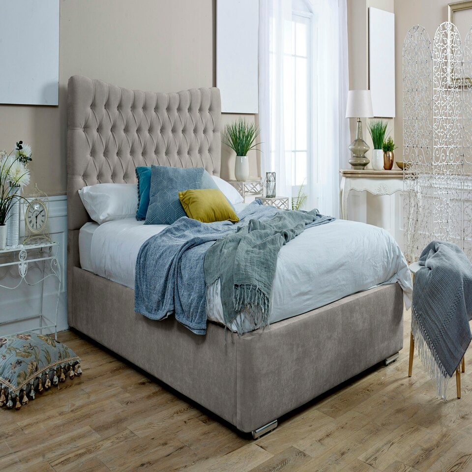 Magenta Ottoman Plush King Bed Frame - Silver