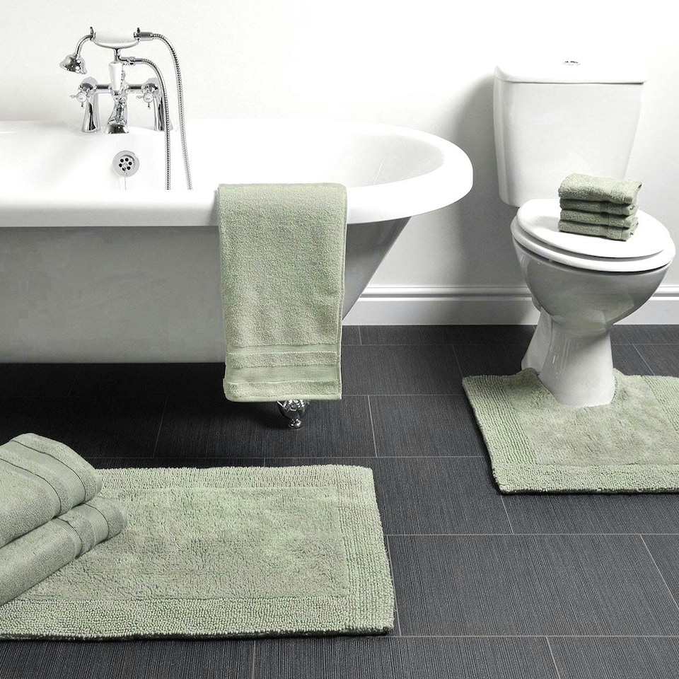 image 1 of Elegance Reversible Heavyweight Bath Mat and Pedestal Set | Blue | Cornish Blue