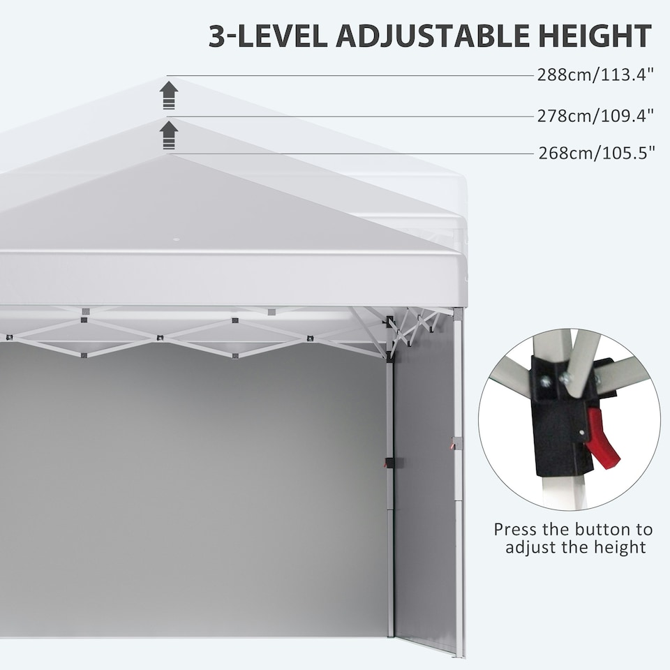 image 1 of Outsunny 3x3 (M) Pop Up Gazebo Party Tent w/ 2 Sidewalls, Weight Bags, White