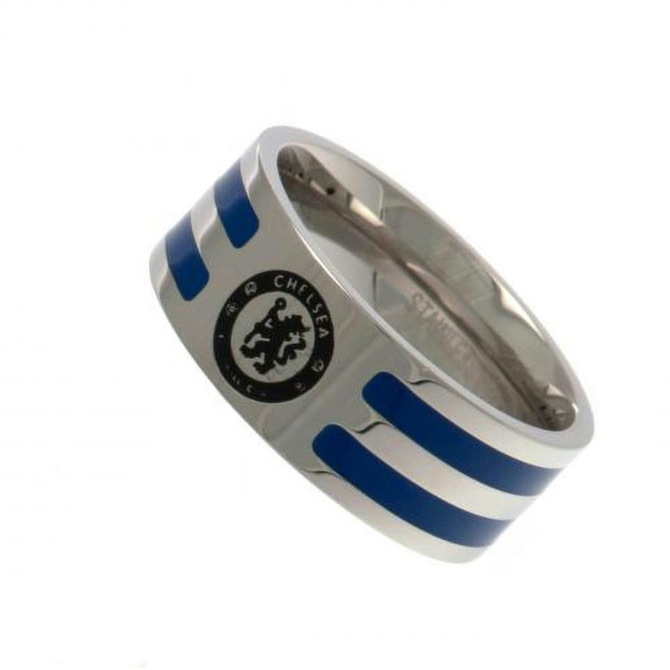 image 1 of Chelsea FC Colour Stripe Ring - Silver/Blue - Small