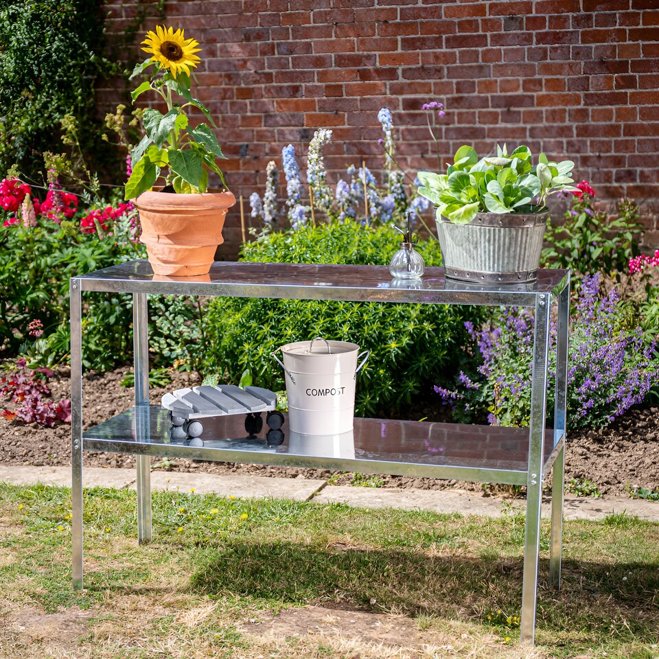 image 1 of Lacewing 2 Tier Essential Greenhouse Garden Staging Galvanised Steel Shelving Silver 118cm | Silver | Silver | 1