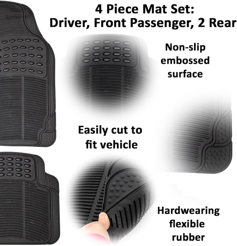 image 1 of Actiasmat Heavy Duty Universal Fit Rubber Car Mats – 4-Piece Replacement Set with Anti-Slip PVC Nib Backing
