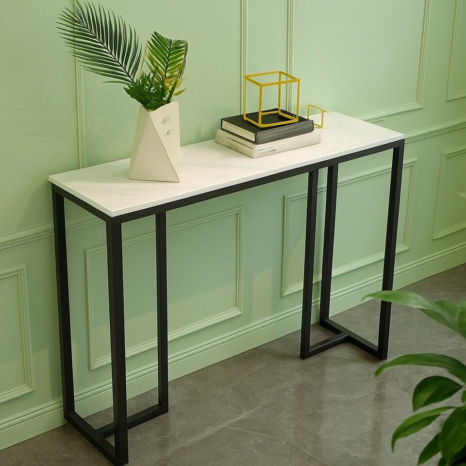 image 1 of Faux Marble Console Table Grey