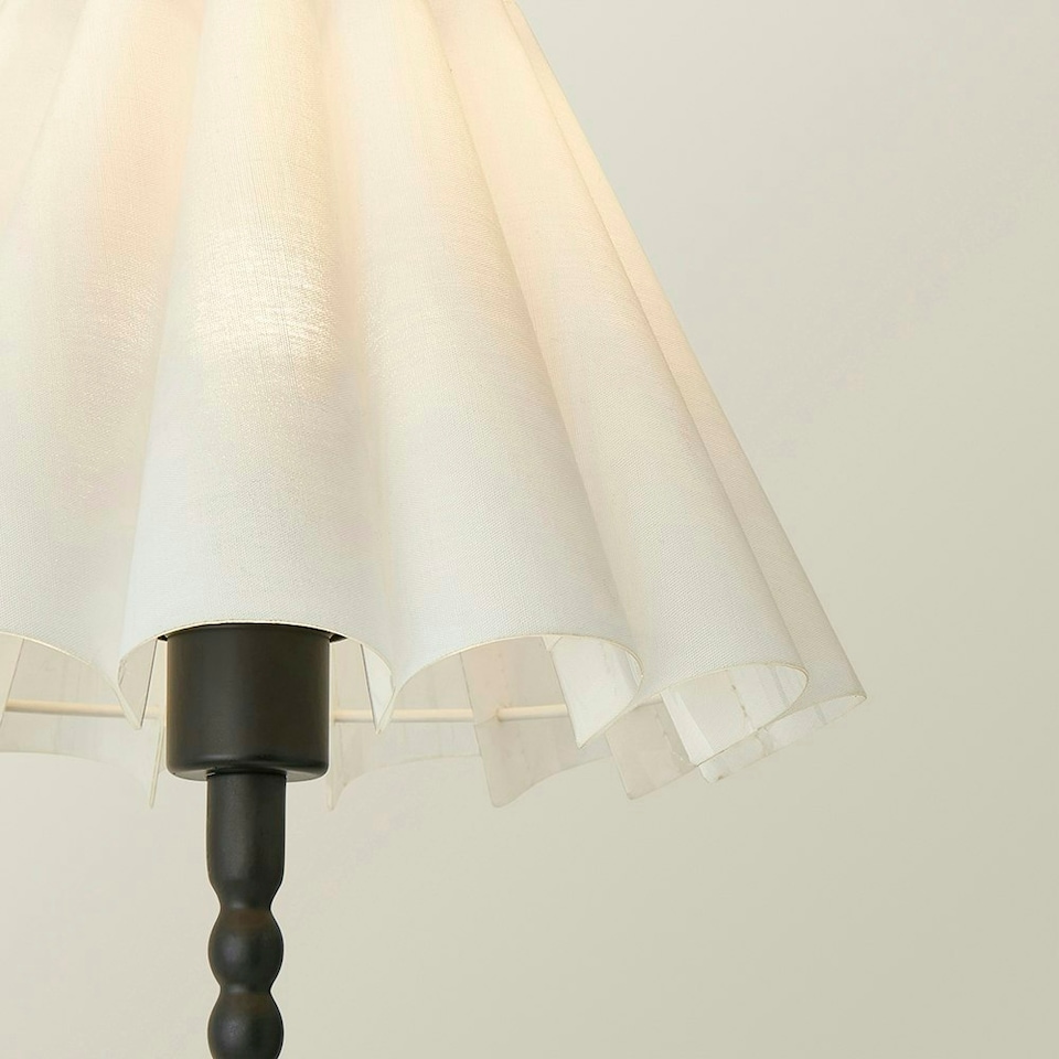 image 1 of ValueLights Maeve White Scallop Pleated Tapered Shade Matte Black Bobbin Bobble Table Lamp Black