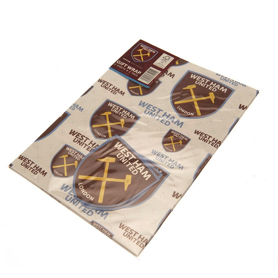image 1 of West Ham United FC Crest Gift Wrap Sheets - Claret Red/White - One Size