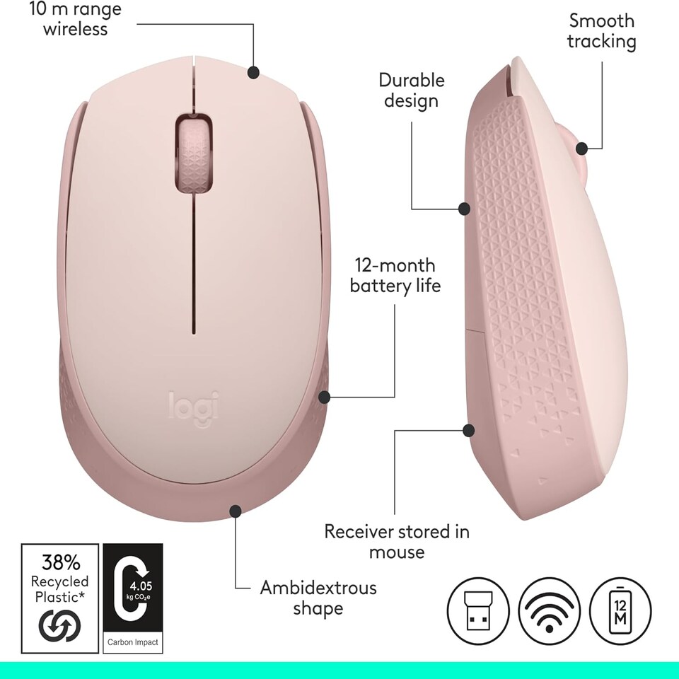 image 1 of Logitech M171 Wireless Mouse 2.5GHz with USB Mini Receiver - Pink