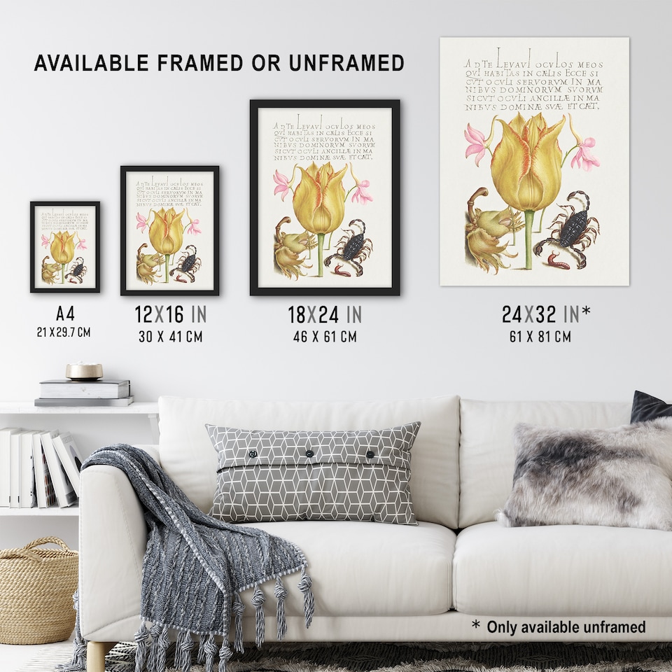 image 1 of Larkspurs Tulip and Scorpion Calligraphy Huge Wall Art Poster Print 24X32"