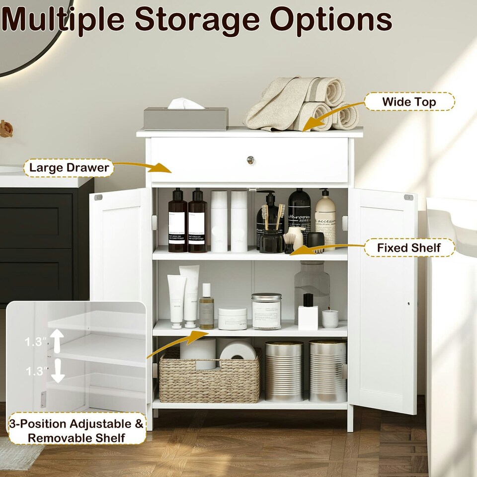 image 1 of COSTWAY Bathroom Floor Cabinet Storage Organizer White White