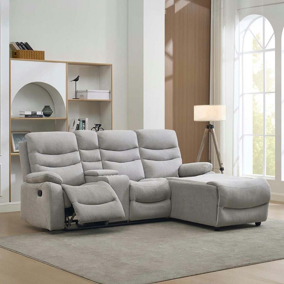 image 1 of Avon Chaise Lounge Manual Recliner Sofa w Drinks Console Grey