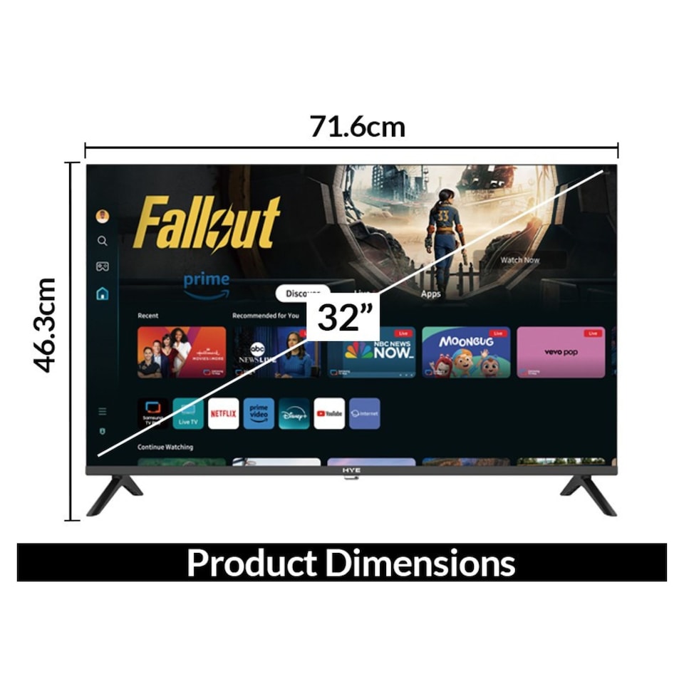 image 1 of HYE 32" Inch Smart TV HD Ready 720p HDR Frameless Tizen OS 3 x HDMI - 32HDS1008