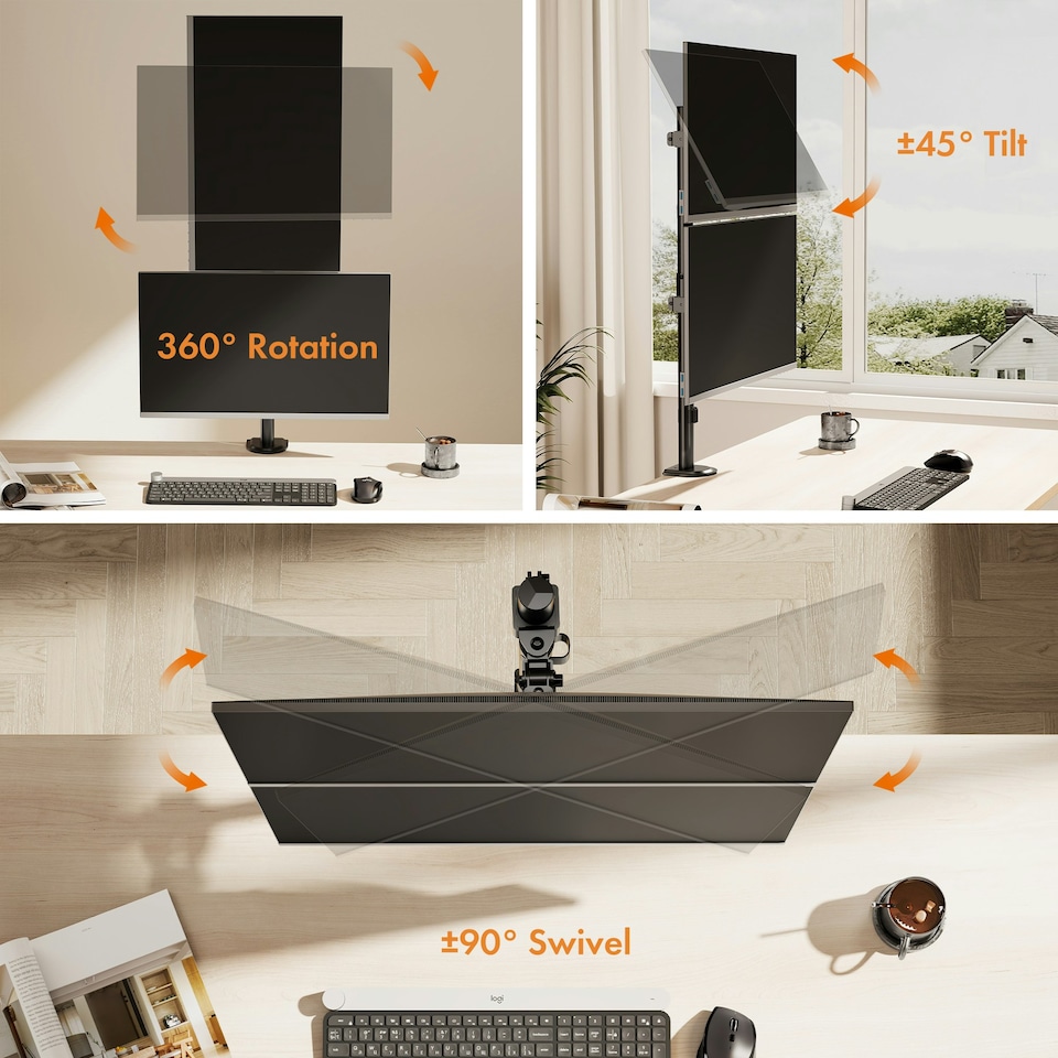 image 1 of VonHaus Adjustable Vertical Dual Monitor Stand for 13-32" Screens