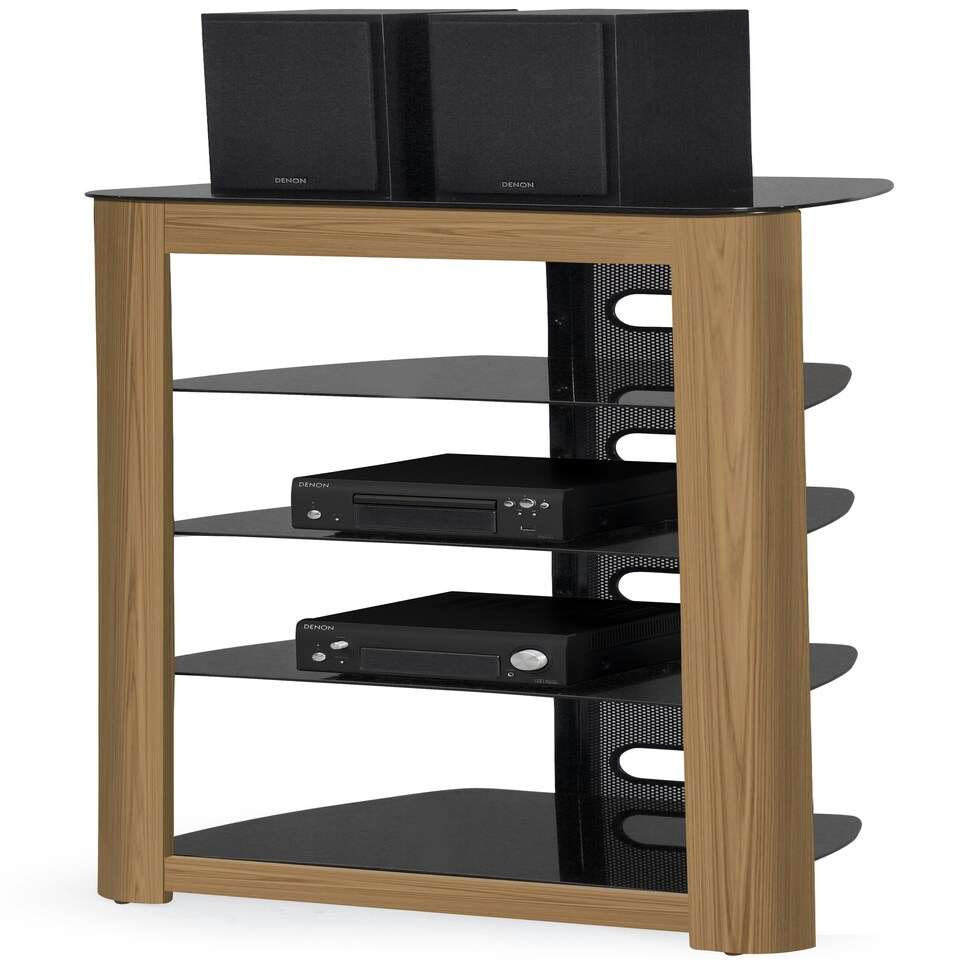 image 1 of Centurion Supports Zinnia Black with Oak Fascia 5-Shelf Flat Screen TV, Hi-Fi, AV Rack, Media Stand, Entertainment Unit Brown | Black