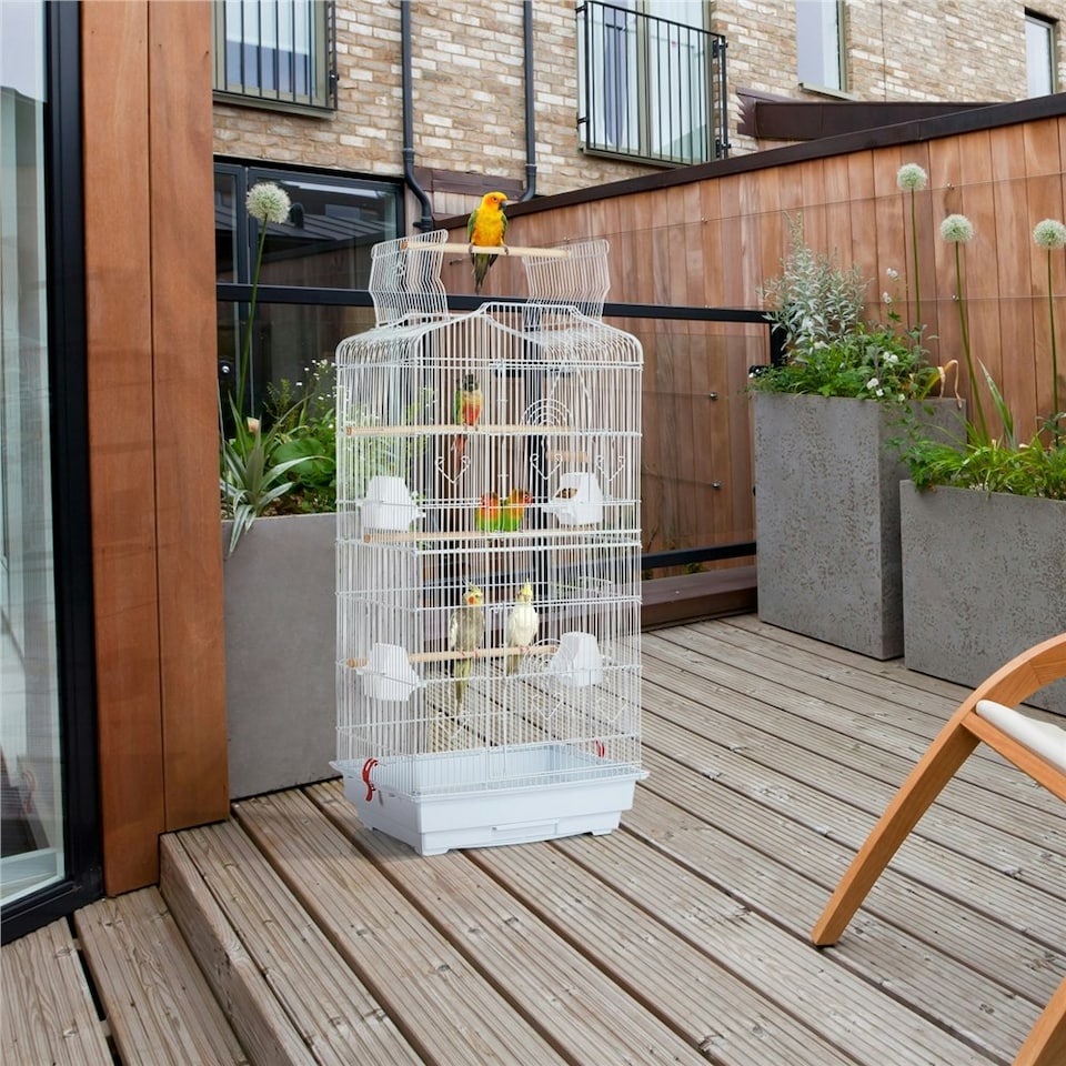 image 1 of Yaheetech 104.5 cm Tall Open Top Metal Birdcage Parrot Cage White