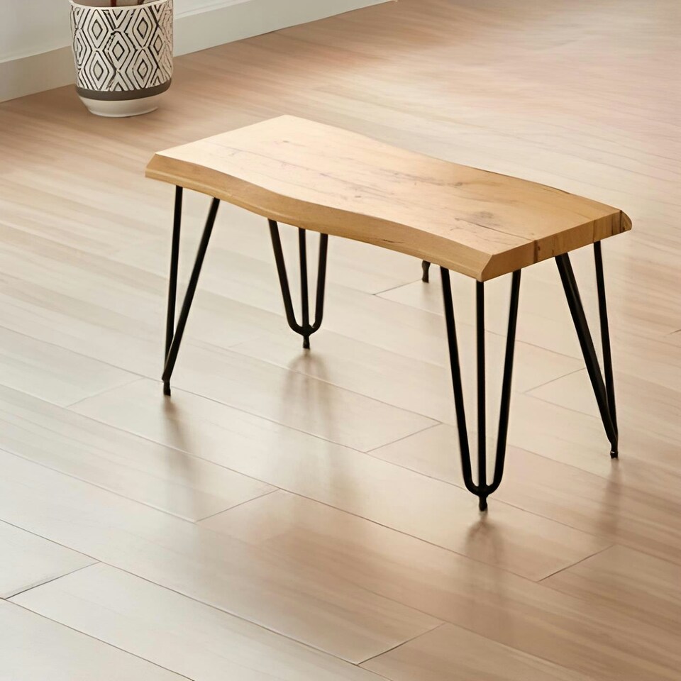 image 1 of Wooden Bench With Metal Hairpin Legs for Dining Room, Work, or Study Brown