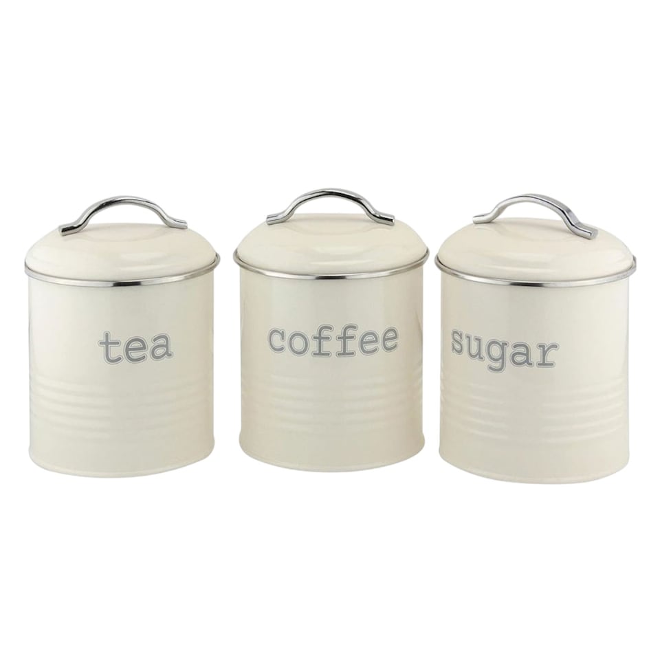 image 1 of Apollo Round Cream Kitchen Storage Canister Set of 3 Airtight Tea Coffee Sugar Containers Farmhouse Style Jars with Lids