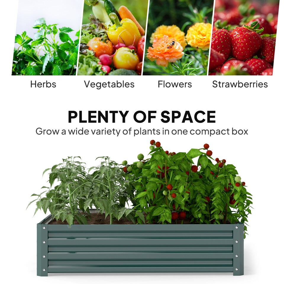 image 1 of Outsunny Raised Garden Bed Metal Patio Backyard Flower Vegetable Planter Green