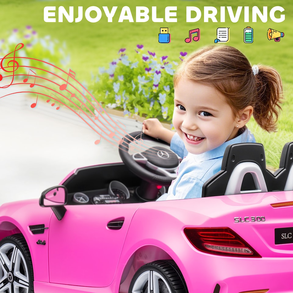 image 1 of AIYAPLAY Benz SLC 300 Licensed 12V Electric Car for Kids, Kids' Electric Ride on with Parental Remote, Music Lights, Suspension Wheels for 3-6 Years, Pink
