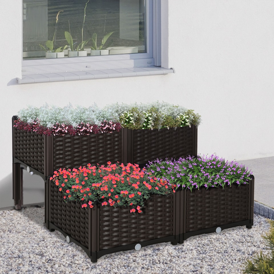 image 1 of Outsunny 4-piece Elevated Flower Bed Vegetable Herb Planter Plastic