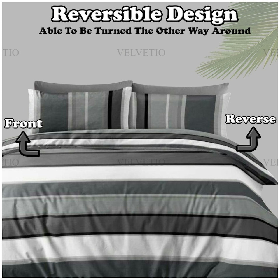 image 1 of VELVETIO Francis Stripe Complete Duvet Cover Set with Fitted Sheet Soft Polycotton Bedding Sets Grey | Single