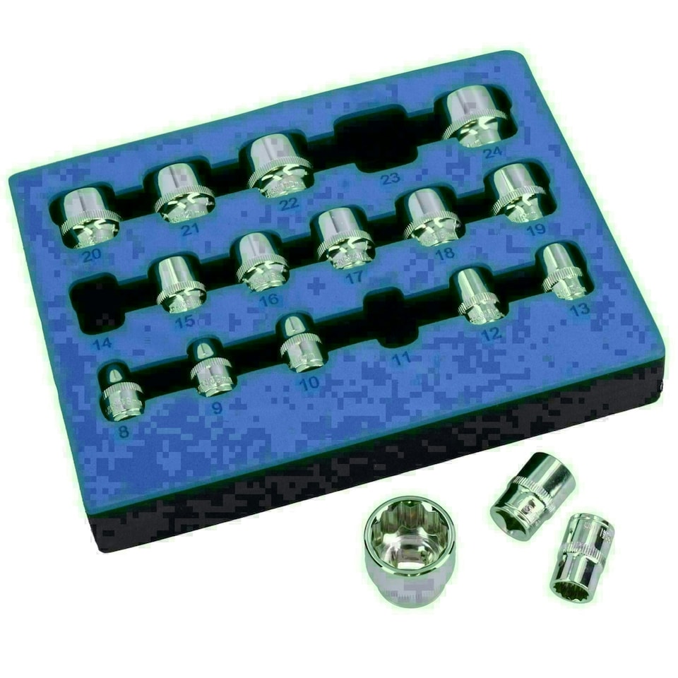 image 1 of 3/8" Drive Shallow Metric MM Shallow Sockets Bi-Hex 12 Point 8mm - 24mm 17pc