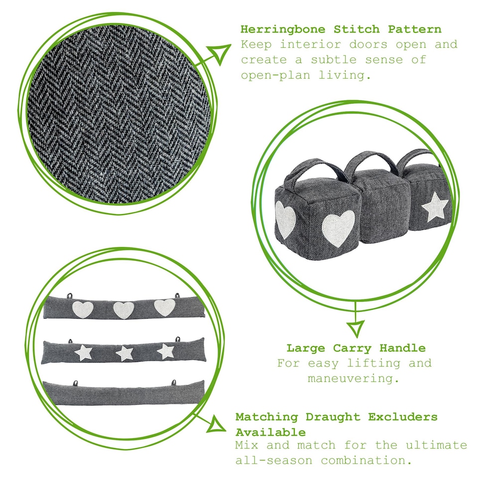 image 1 of Nicola Spring Herringbone Door Stop & Draught Excluder Set - Heart