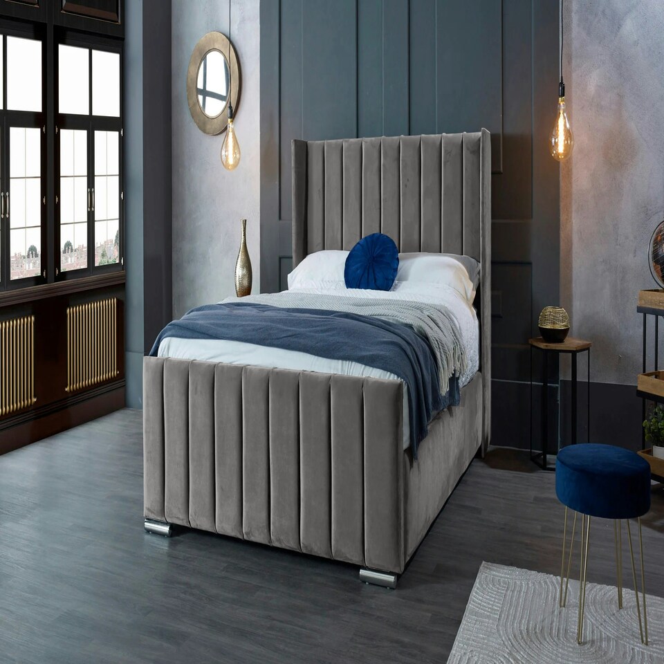 image 1 of Meriso Plush Silver Super King Bed Frame - Silver