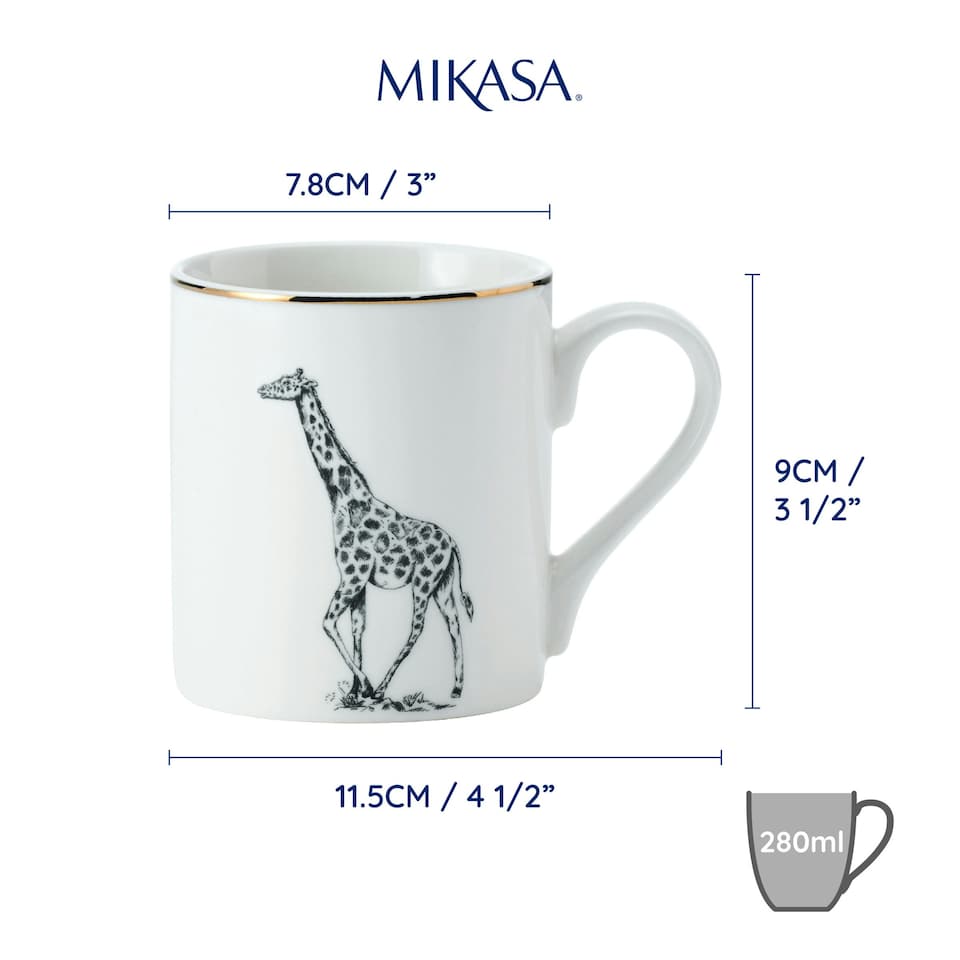 image 1 of Mikasa Giraffe Straight-Sided Porcelain Mug, 280ml | White