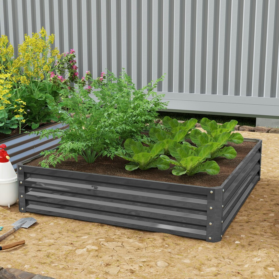 image 1 of Outsunny Raised Garden Bed Metal Garden Flower Vegetable Planter Light Grey
