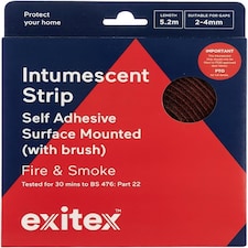 Exitex Self Adhesive Intumescent Fire & Smoke Door Strip with Brush, FD30 rated, 5.2m | Brown