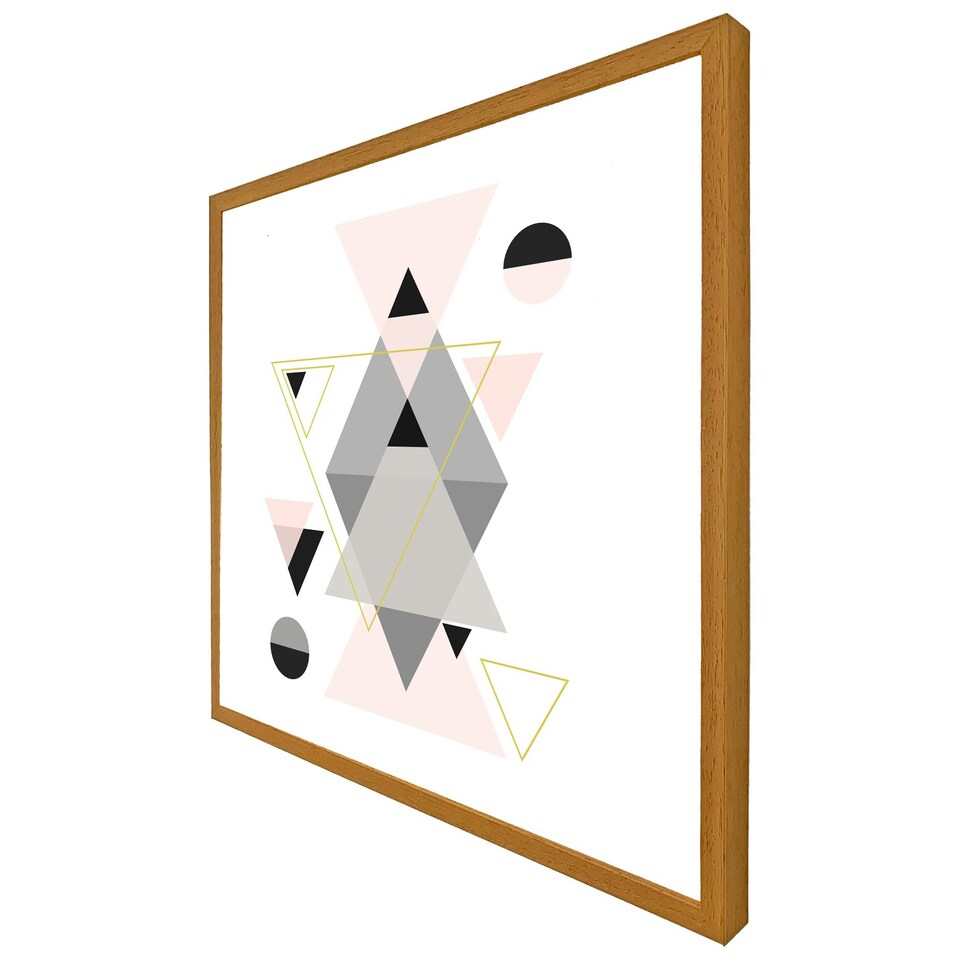 image 1 of Pink & grey geometric triangles (Picture Frame) Brown | L