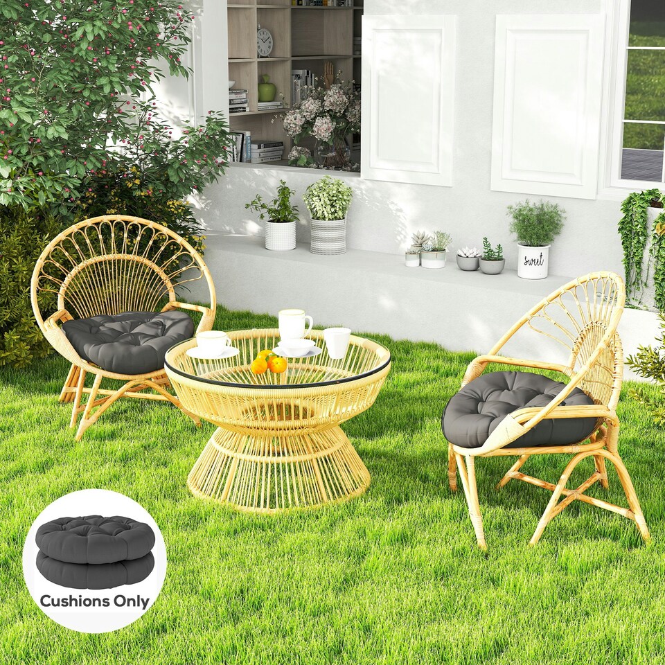 image 1 of Outsunny Outdoor Seat Cushions Set of 2, Tufted Round Chair Pads | White | Beige | 1