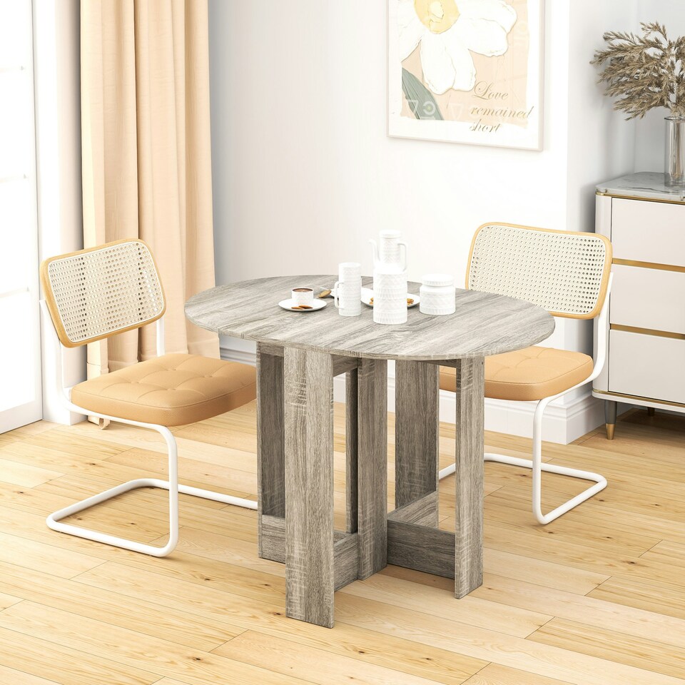 image 1 of HOMCOM Folding Dining Table Foldable Drop Leaf Dinner Table for Kitchen Grey